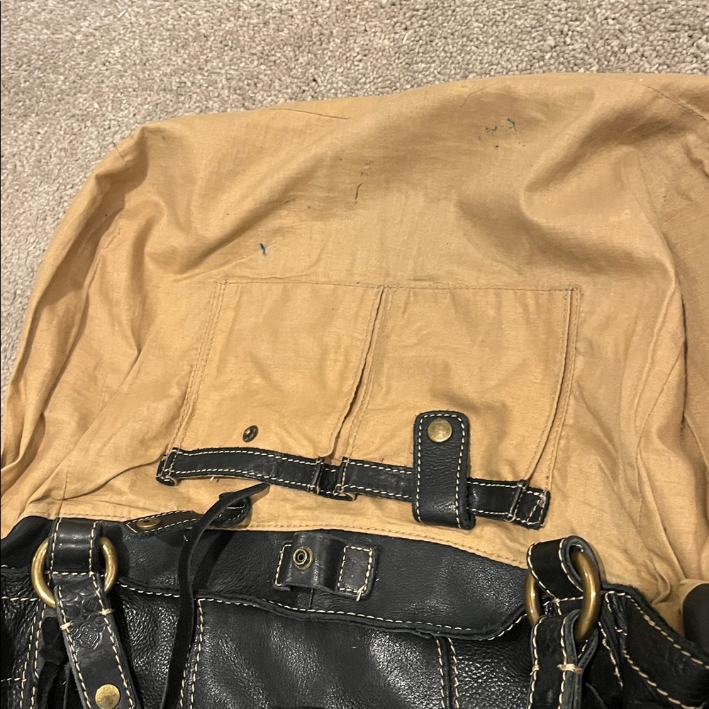 Lucky Brand black leather fringe hobo tooled boho bag vintage inspired - Picture 6 of 11
